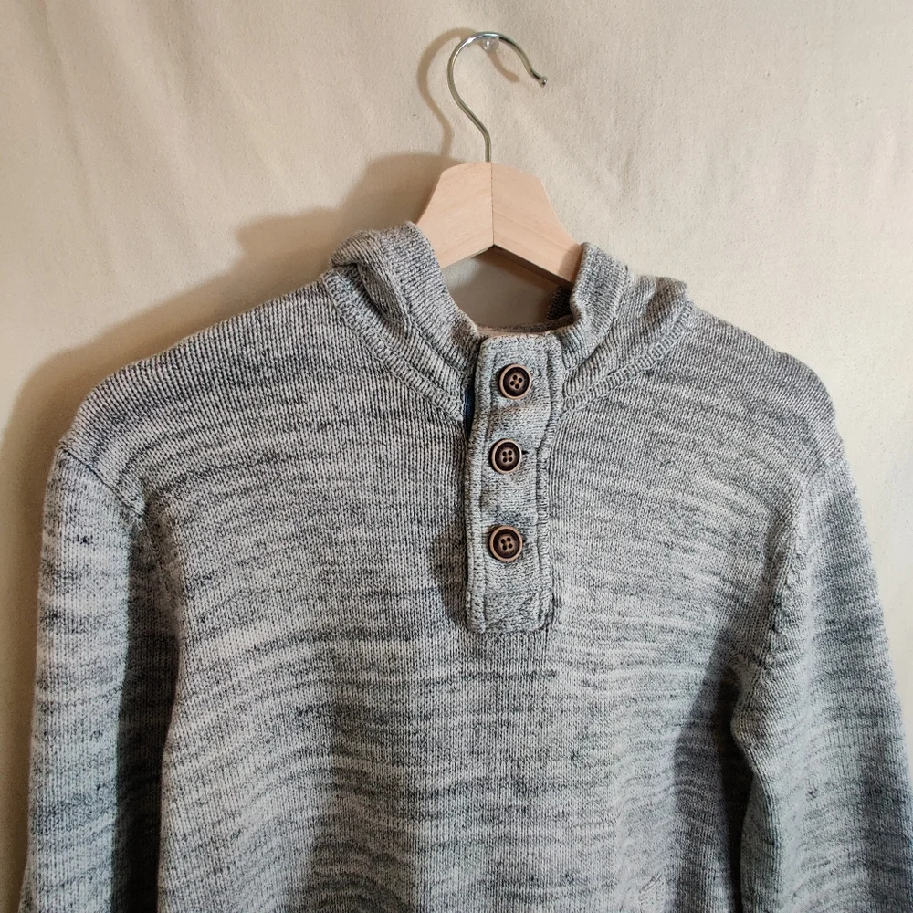 H&M L.O.G.G. Men's Gray Knit Henley Button Up Long Sleeve Hoodie Sweater Top M
